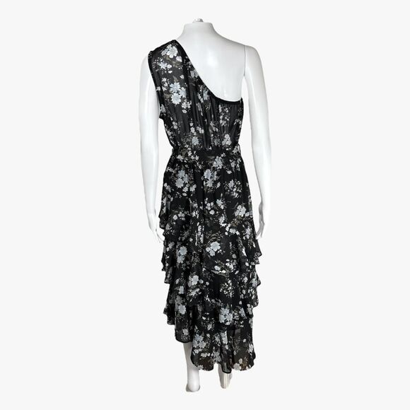 Petal & Pup One Shoulder Tiered Midi Dress in Black Floral Sz L Cocktail Party - Picture 3 of 6